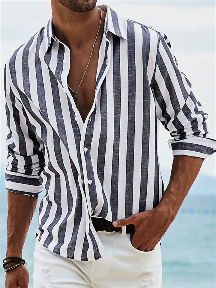 Romeo | Casual gestreept overhemd-Overhemden-Calora-Zwart-S-Calora