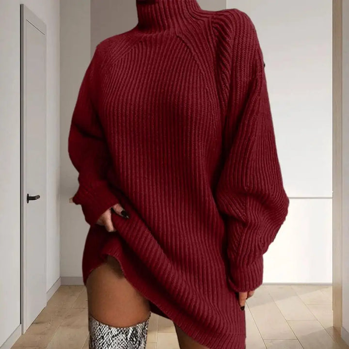 Romy | Dames herfst/winter mid-length raglanmouw trui jurk-Jumpsuits-Calora-Abrikoos-S-Calora