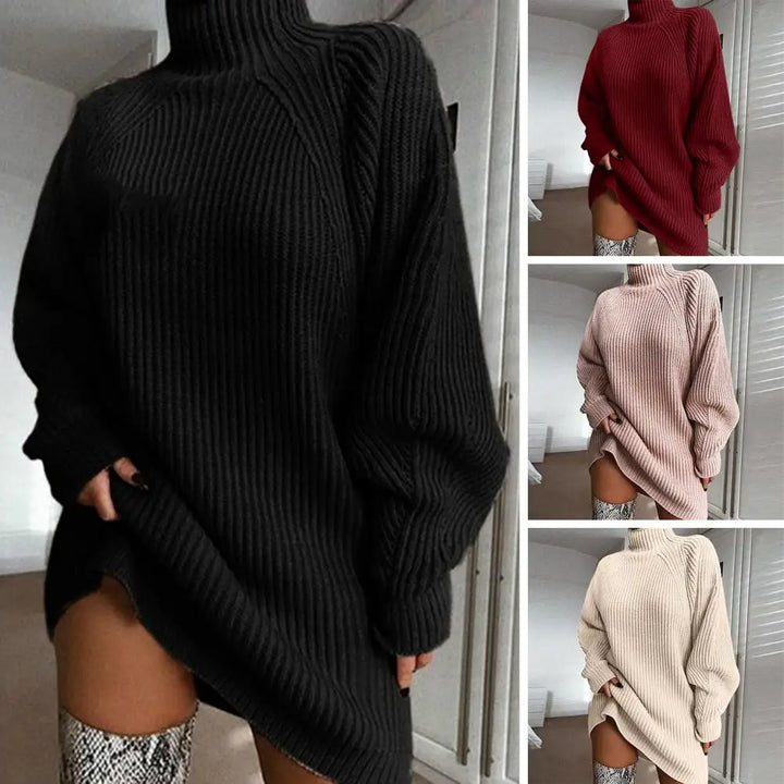 Romy | Dames herfst/winter mid-length raglanmouw trui jurk-Jumpsuits-Calora-Abrikoos-S-Calora