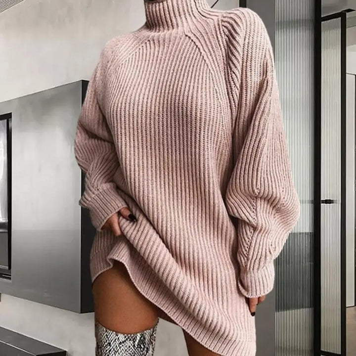 Romy | Dames herfst/winter mid-length raglanmouw trui jurk-Jumpsuits-Calora-Abrikoos-S-Calora