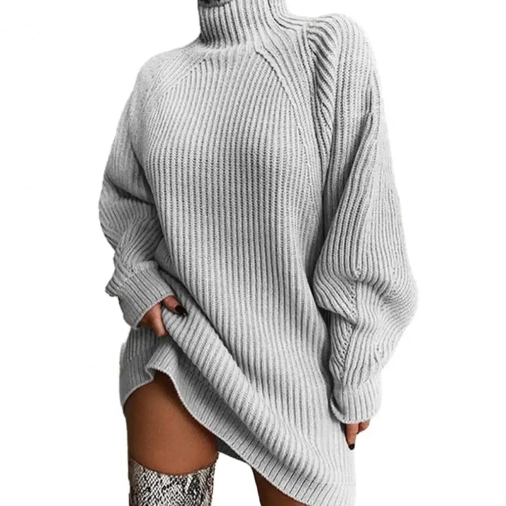 Romy | Dames herfst/winter mid-length raglanmouw trui jurk-Jumpsuits-Calora-Lichtgrijs-S-Calora