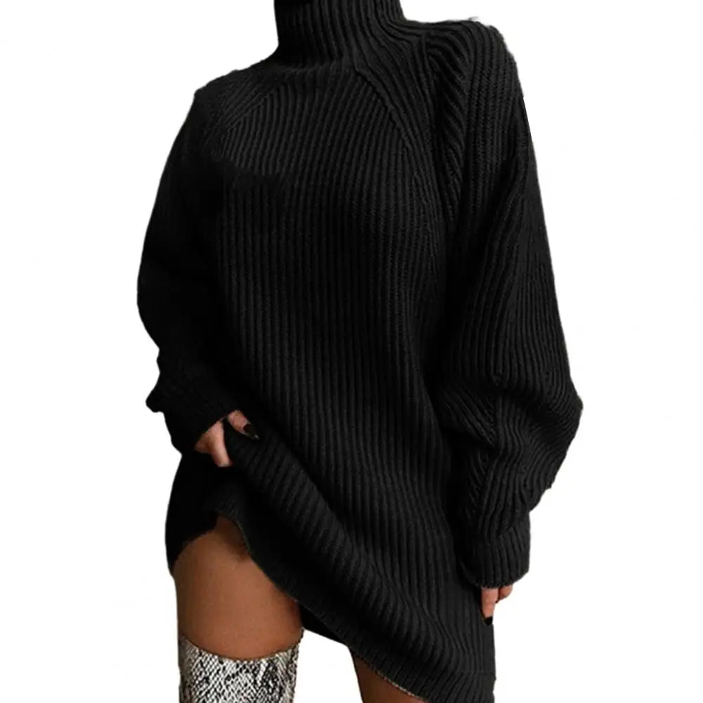 Romy | Dames herfst/winter mid-length raglanmouw trui jurk-Jumpsuits-Calora-Zwart-S-Calora
