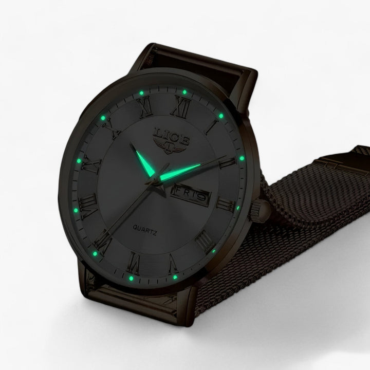 Rond elegante staal-mesh Horloge-Horloges-Calora-Roségoud zwart-Calora