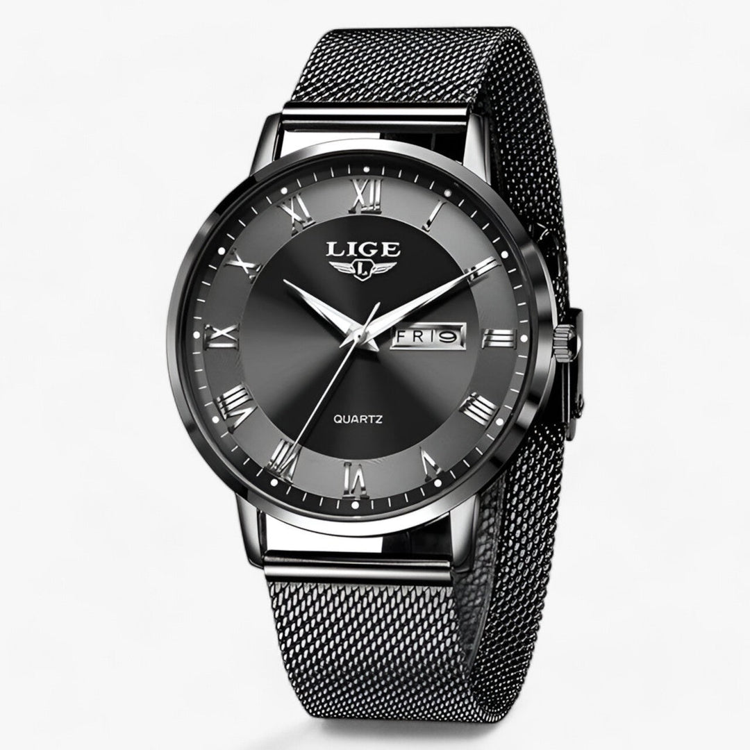 Rond elegante staal-mesh Horloge-Horloges-Calora-Zwart-Calora