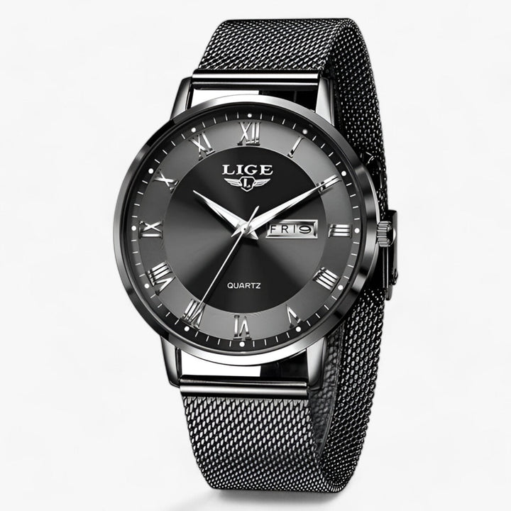 Rond elegante staal-mesh Horloge-Horloges-Calora-Zwart-Calora