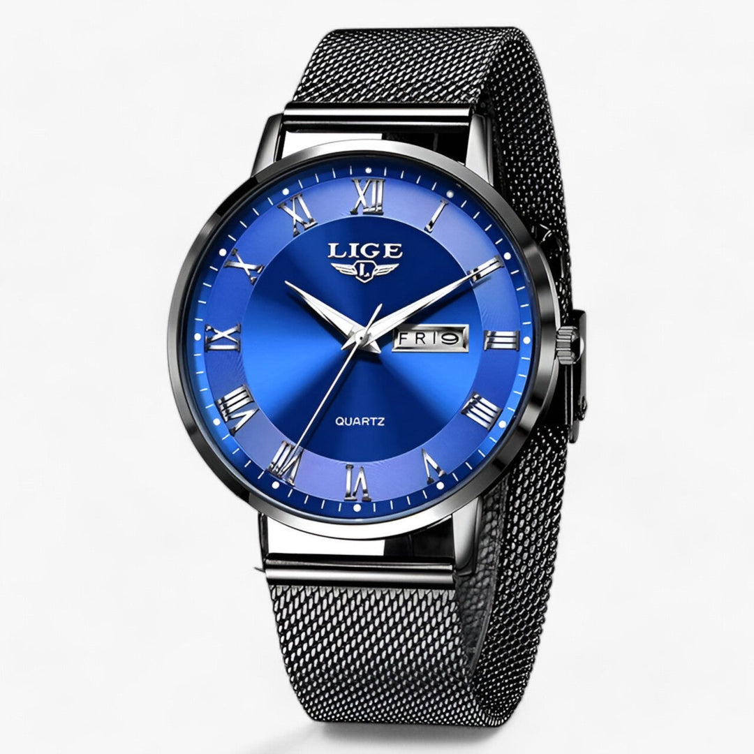 Rond elegante staal-mesh Horloge-Horloges-Calora-Zwart Blauw-Calora