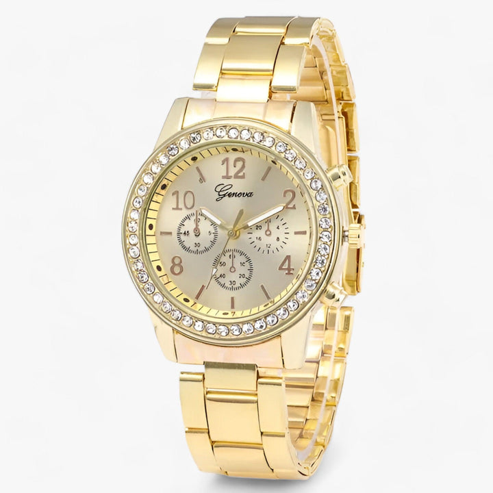 Rond Horloge met Rhinestones en Zilveren Roestvrijstalen Band-Horloges-Calora-Goud-Calora