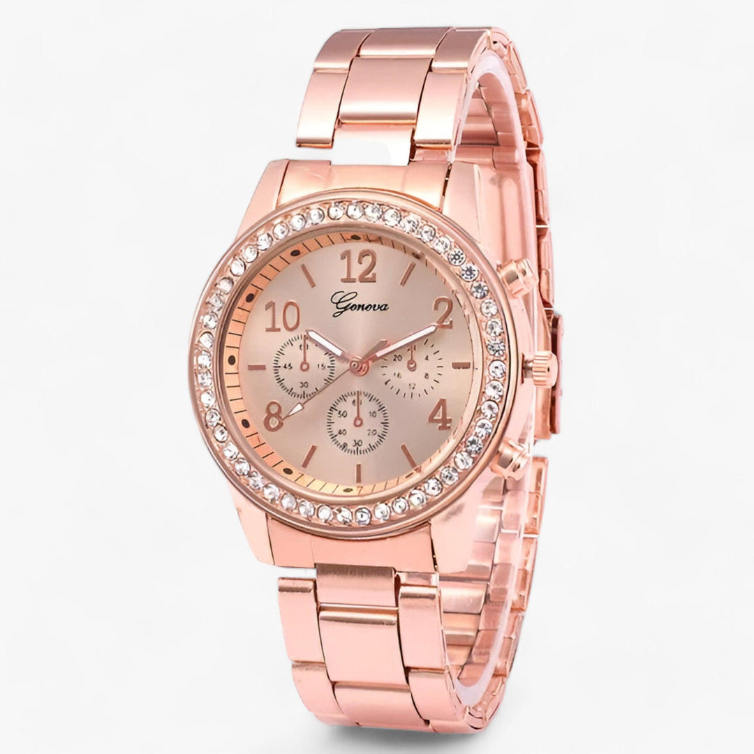 Rond Horloge met Rhinestones en Zilveren Roestvrijstalen Band-Horloges-Calora-Roze-Calora