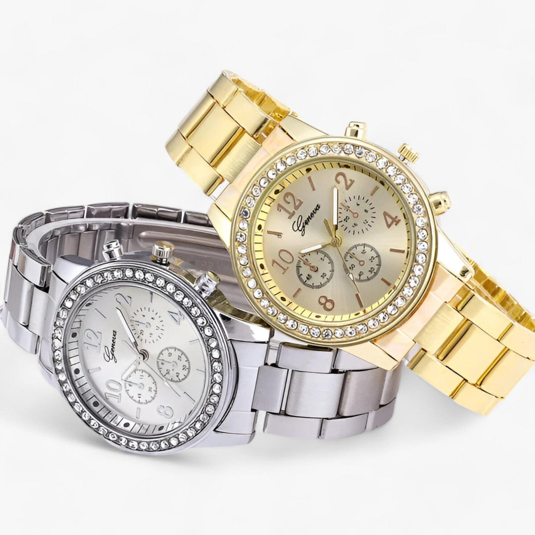 Rond Horloge met Rhinestones en Zilveren Roestvrijstalen Band-Horloges-Calora-Roze-Calora