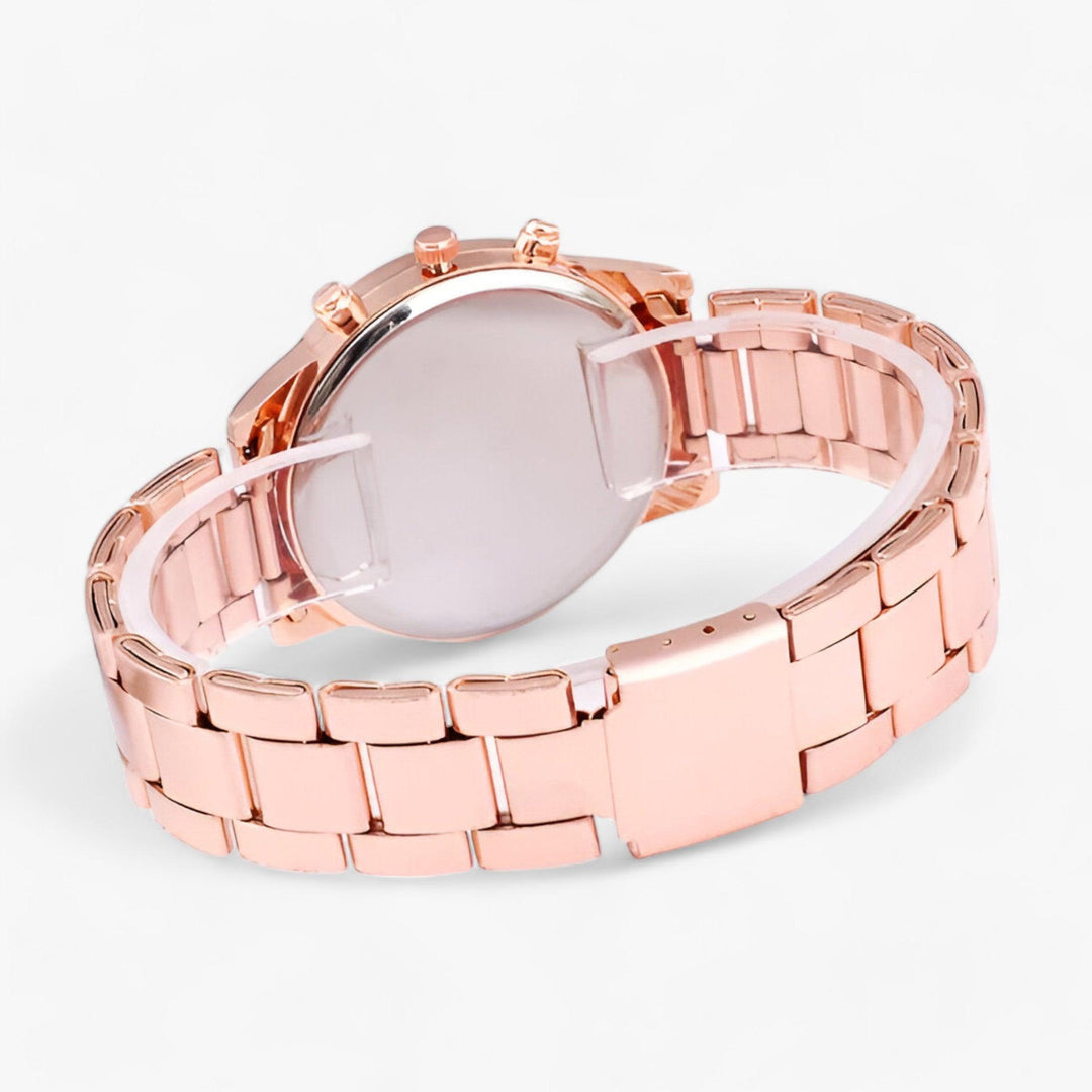 Rond Horloge met Rhinestones en Zilveren Roestvrijstalen Band-Horloges-Calora-Roze-Calora