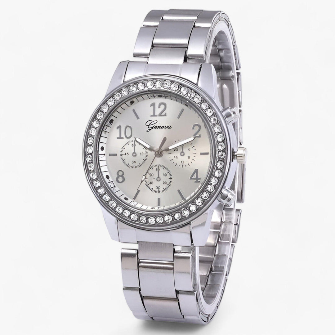 Rond Horloge met Rhinestones en Zilveren Roestvrijstalen Band-Horloges-Calora-Zilver-Calora