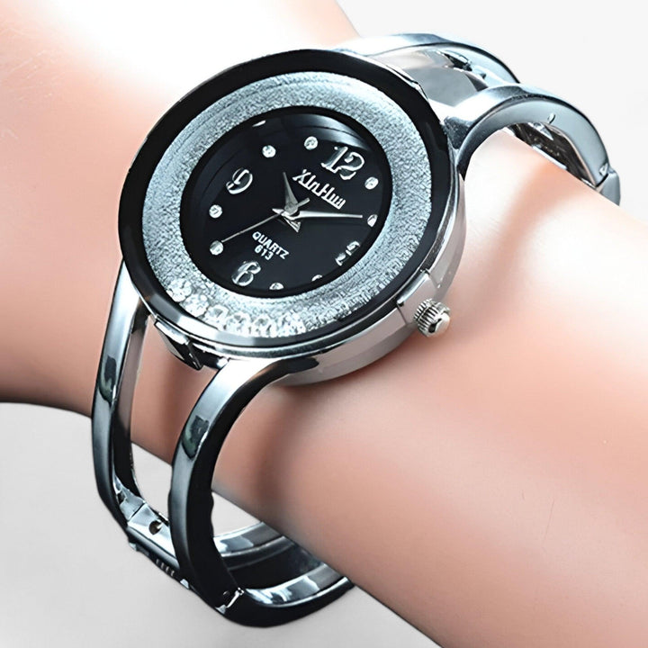 Ronde Bangle Kristal Horloge van RVS-Horloges-Calora-Lichtblauw-Calora