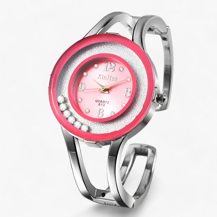 Ronde Bangle Kristal Horloge van RVS-Horloges-Calora-Lichtblauw-Calora