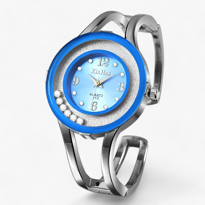 Ronde Bangle Kristal Horloge van RVS-Horloges-Calora-Lichtblauw-Calora