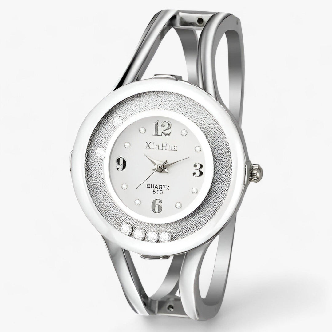Ronde Bangle Kristal Horloge van RVS-Horloges-Calora-Wit-Calora