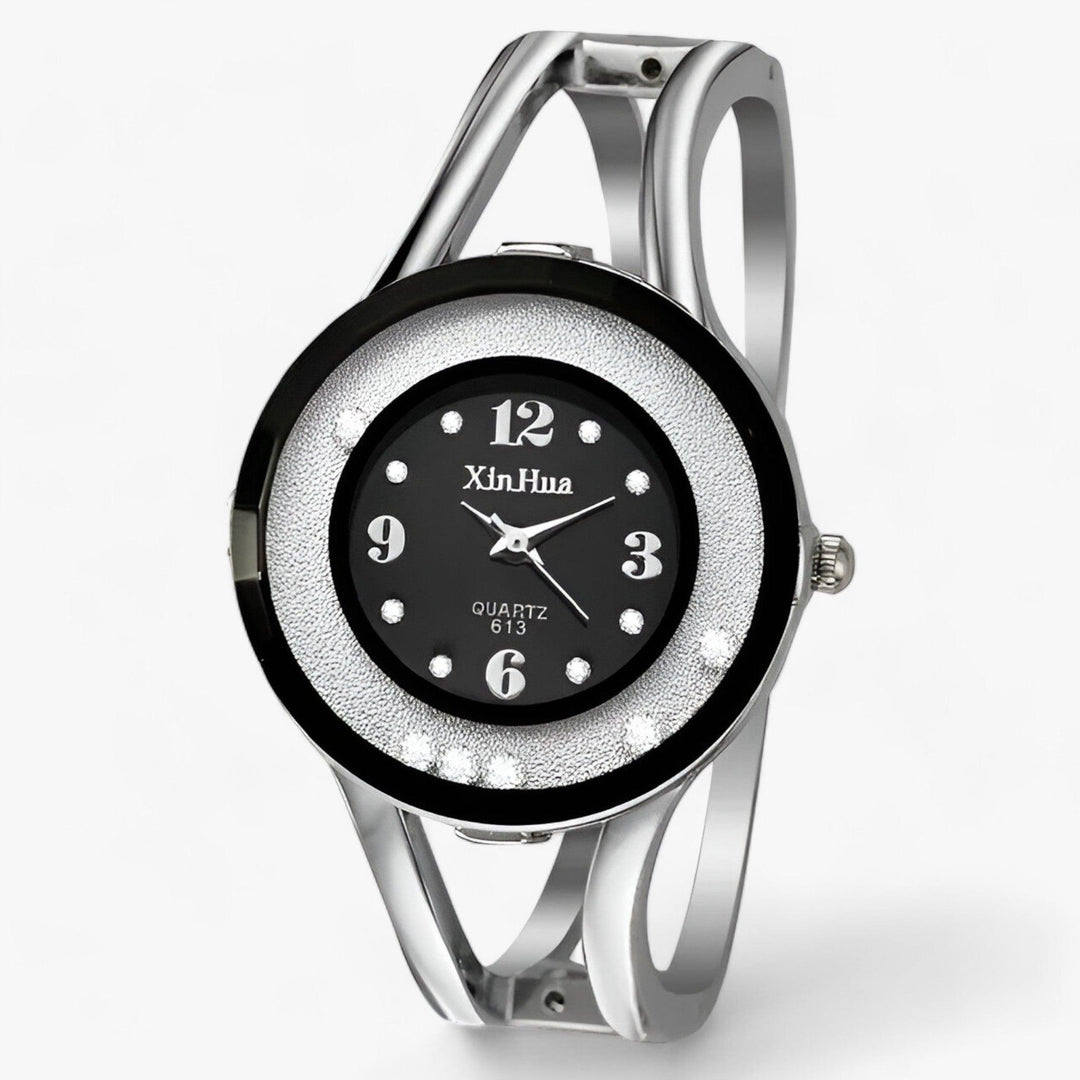 Ronde Bangle Kristal Horloge van RVS-Horloges-Calora-Zwart-Calora