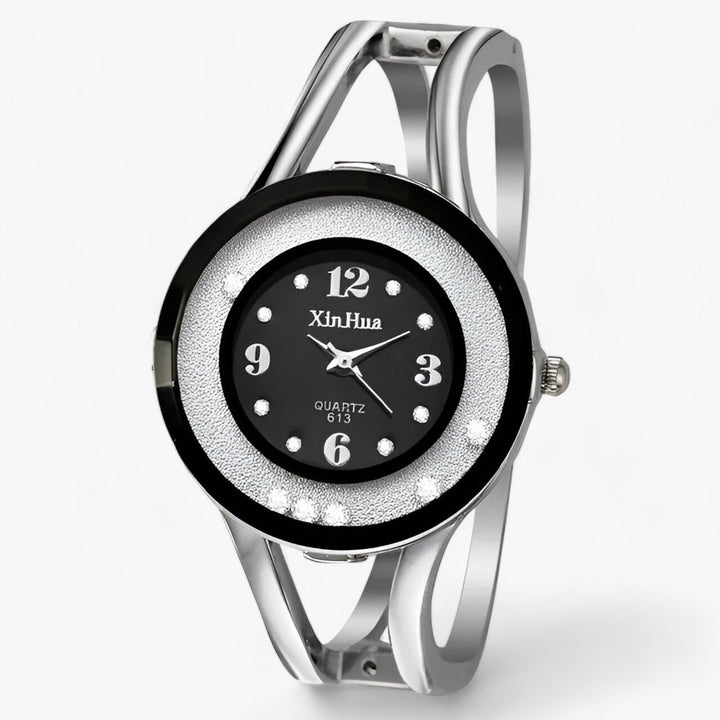 Ronde Bangle Kristal Horloge van RVS-Horloges-Calora-Zwart-Calora