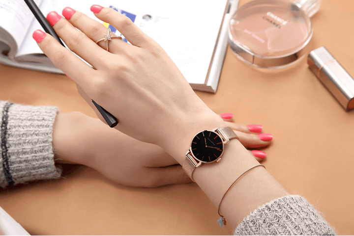 Ronde Dames Luxe Quartz Horloge-Horloges-Calora-Roze goud-Calora