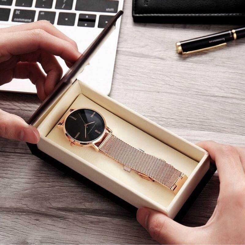 Ronde Dames Luxe Quartz Horloge-Horloges-Calora-Roze goud-Calora