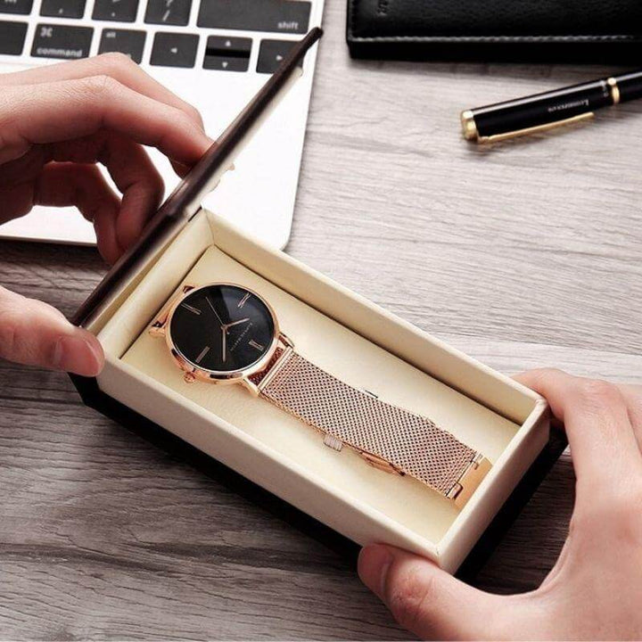 Ronde Dames Luxe Quartz Horloge-Horloges-Calora-Roze goud-Calora