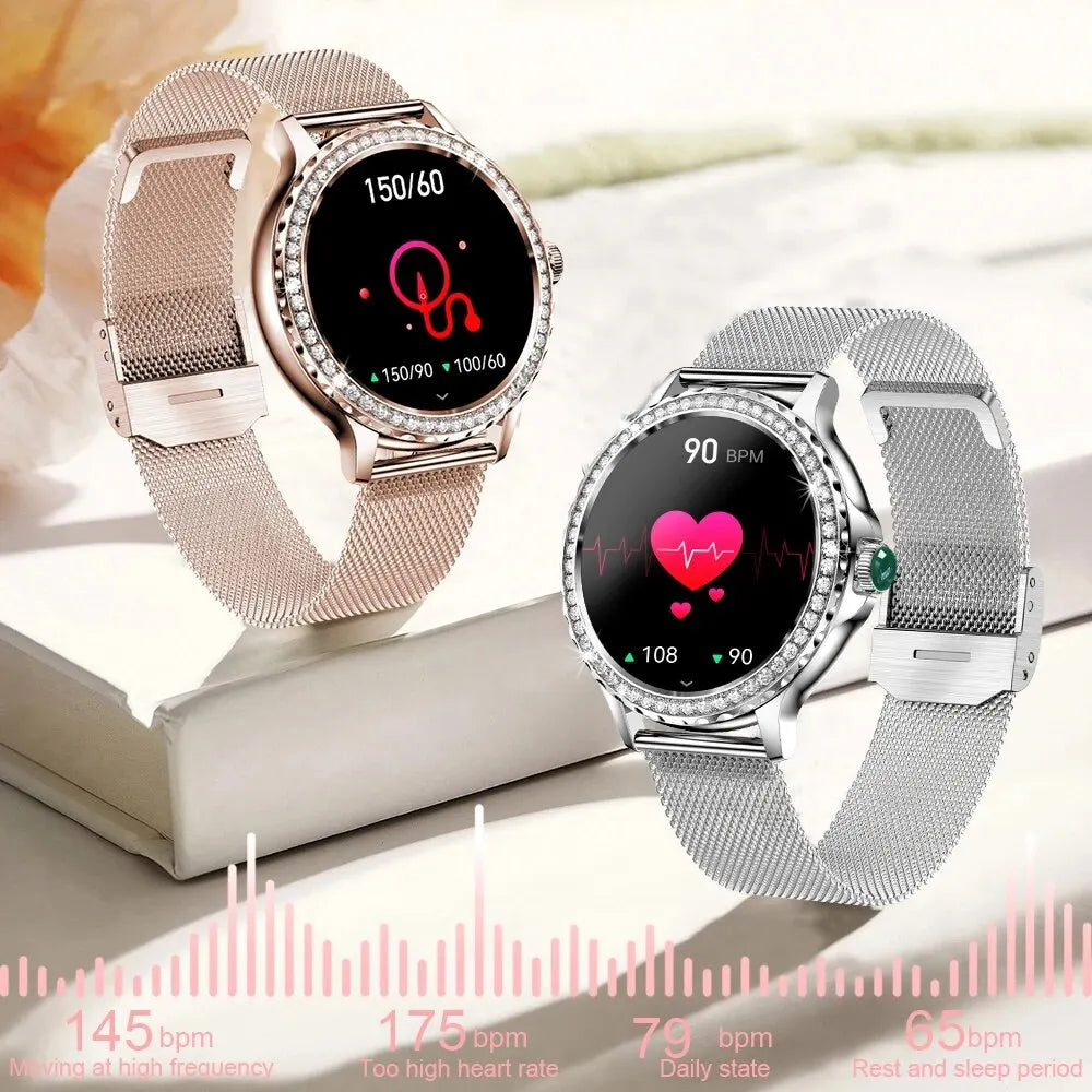 CALORA_ Rosegold Diamant Smartwatch met 100+ Sportmodi en Bluetooth Bellen