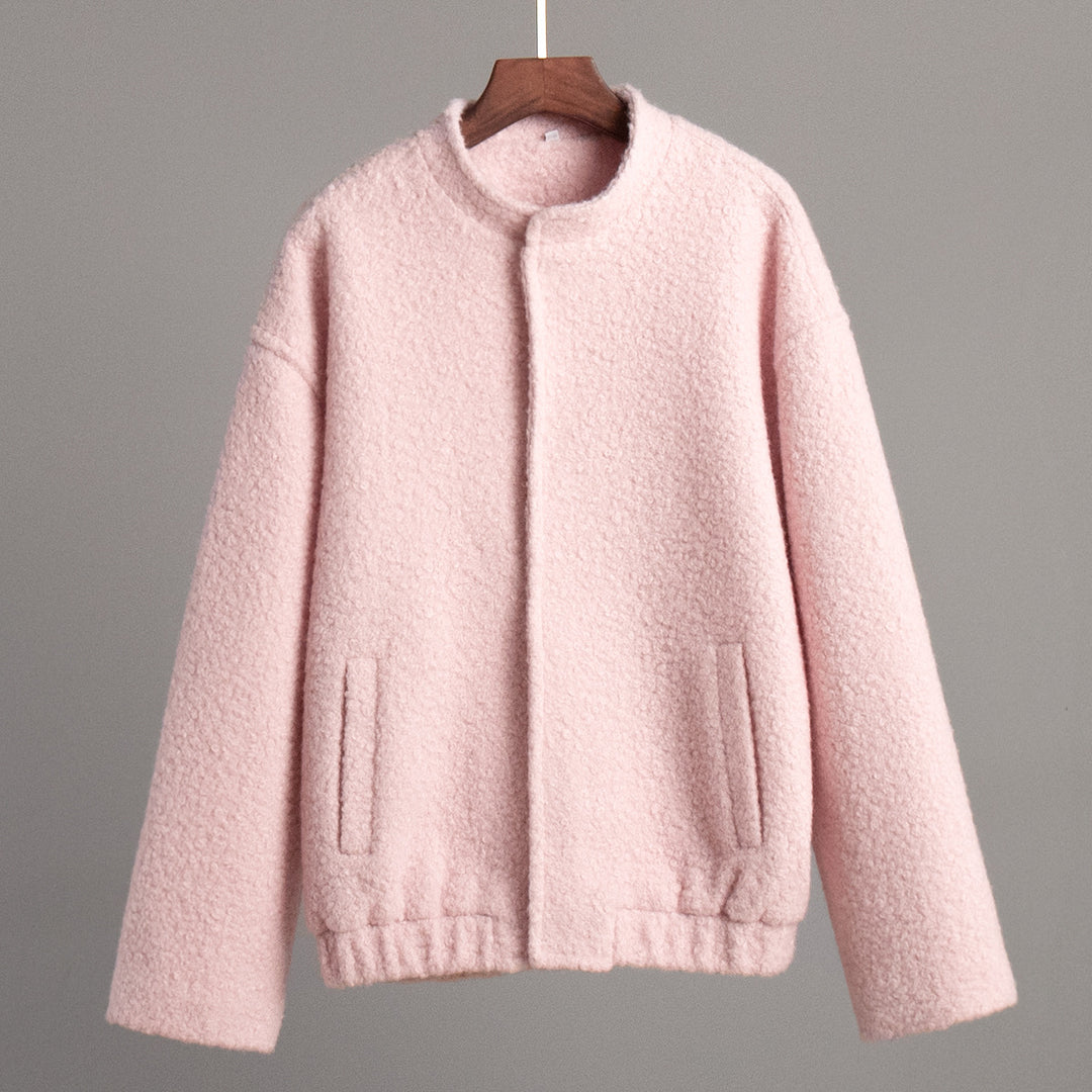 CALORA_ Roze Casual Winterjas met Opstaande Kraag en Verlaagde Schoudermouwen