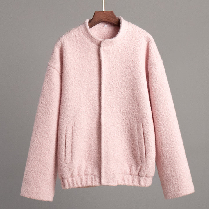 CALORA_ Roze Casual Winterjas met Opstaande Kraag en Verlaagde Schoudermouwen