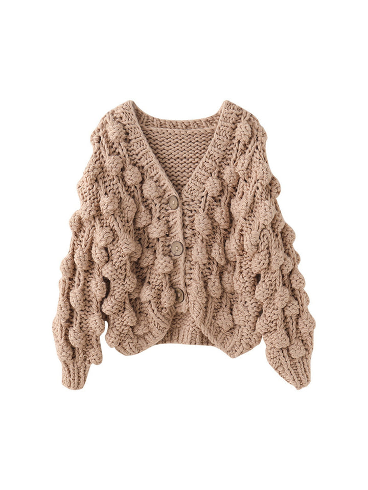 CALORA_ Roze Popcorn Gebreide Cardigan voor Dames - Handgemaakt en Comfortabel