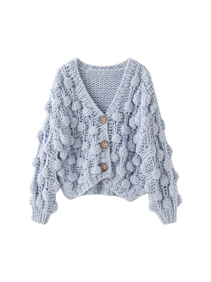 CALORA_ Roze Popcorn Gebreide Cardigan voor Dames - Handgemaakt en Comfortabel