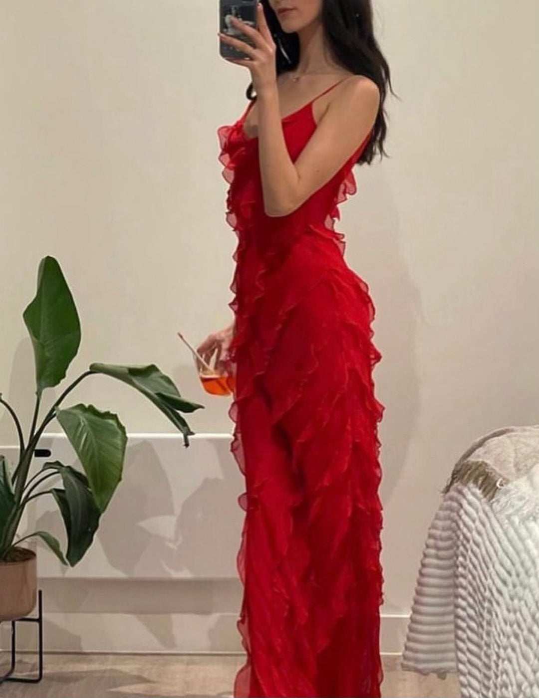 Ruches Jurk Met A Lijn Voor Feest Strand En Bruiloft Zomer-Zomer Jurken-Calora-Rood-8 - 10 (S)-Calora