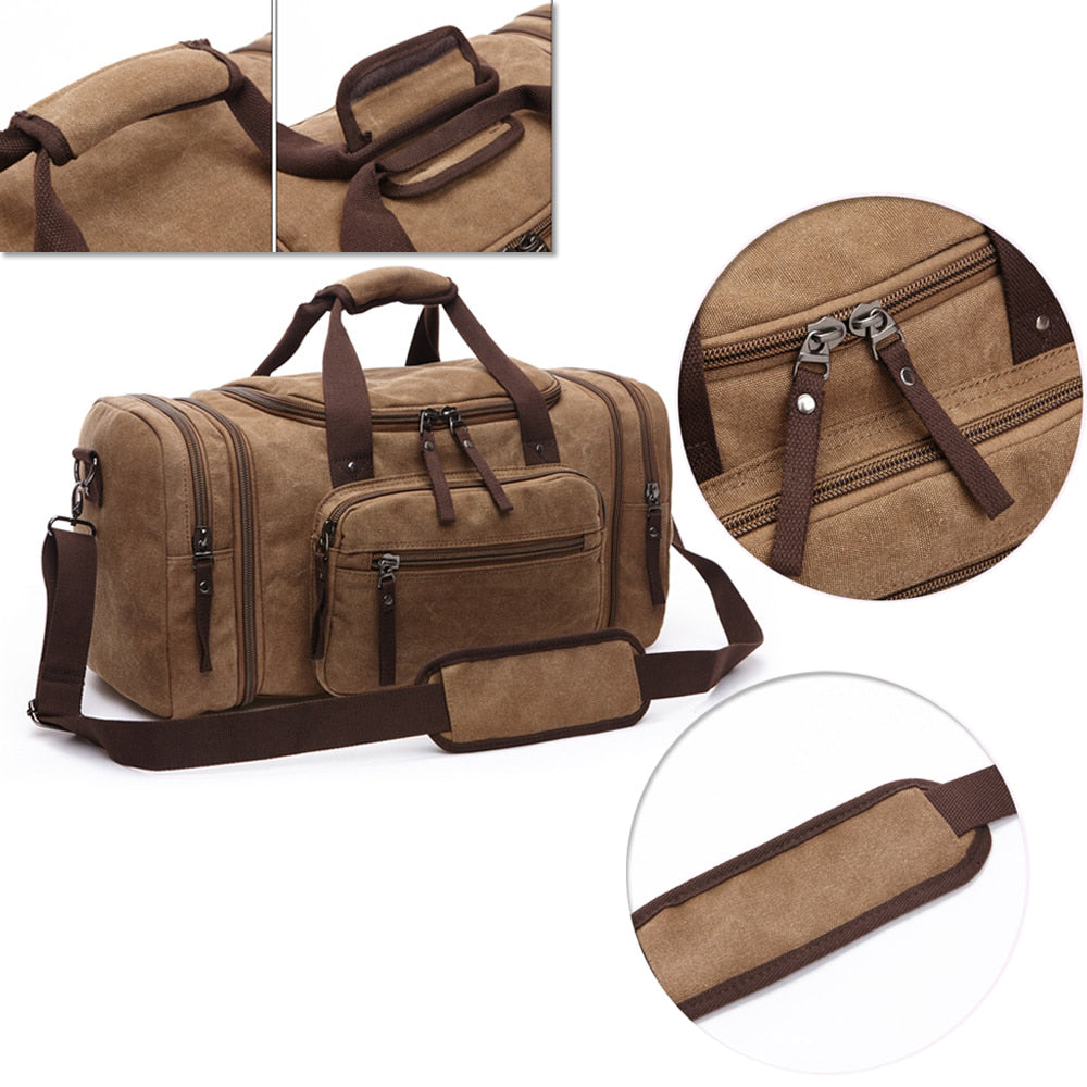CALORA_ Ruim Canvas Reiszak met Rits en Schoenenvak - 11,8H x 9,8D x 20,9W