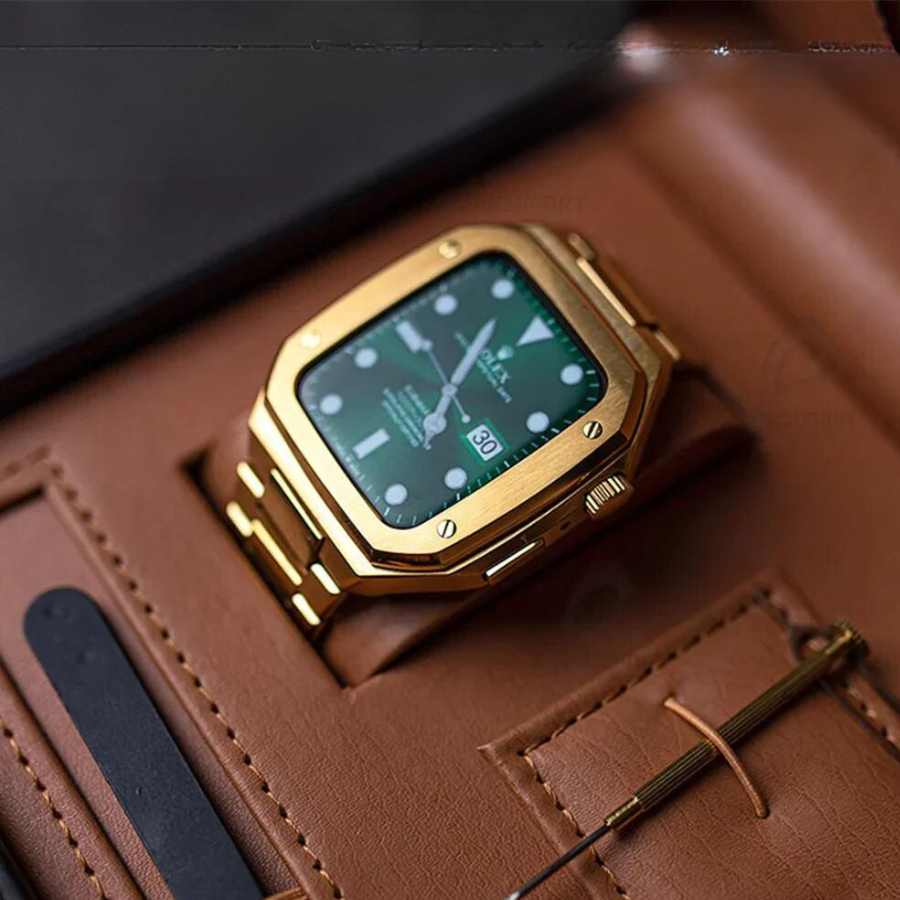 CALORA_ RVS Apple Watch Mod met Duurzaam Rubber Band en Schokbestendig Ontwerp