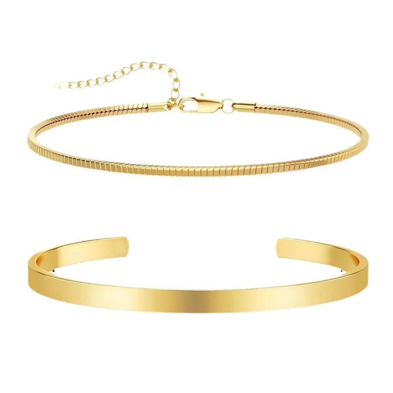 RVS Zilver Gouden Vergulde Armband Set-Armbanden-Calora-Gouden armband-Calora