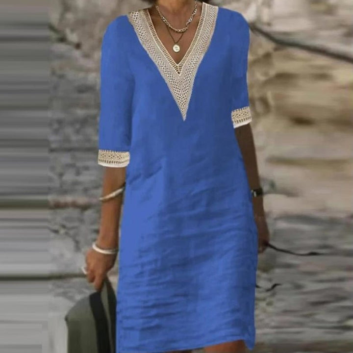 Sabucina | Elegante Linnen Zomer Jurk-Zomer Jurken-Calora-Blauw-S-Calora