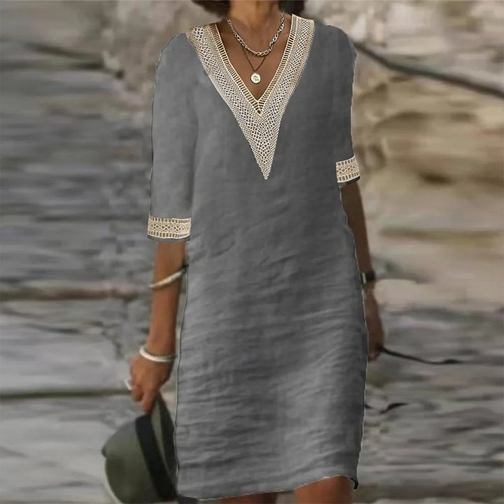 Sabucina | Elegante Linnen Zomer Jurk-Zomer Jurken-Calora-Grijs-S-Calora