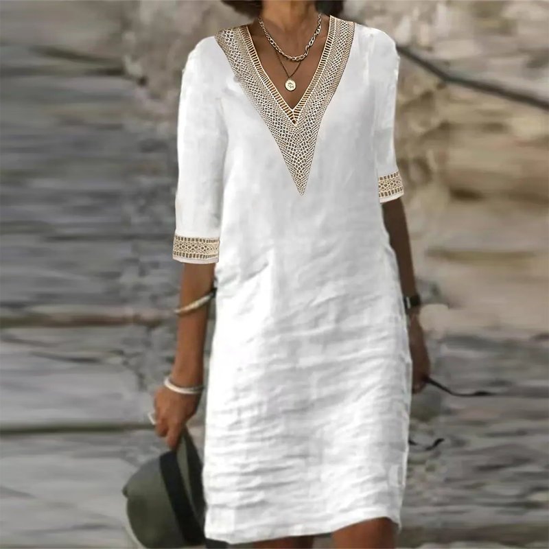 Sabucina | Elegante Linnen Zomer Jurk-Zomer Jurken-Calora-Wit-S-Calora