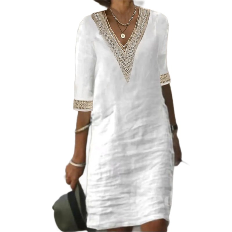 Sabucina | Elegante Linnen Zomer Jurk-Zomer Jurken-Calora-Wit-S-Calora