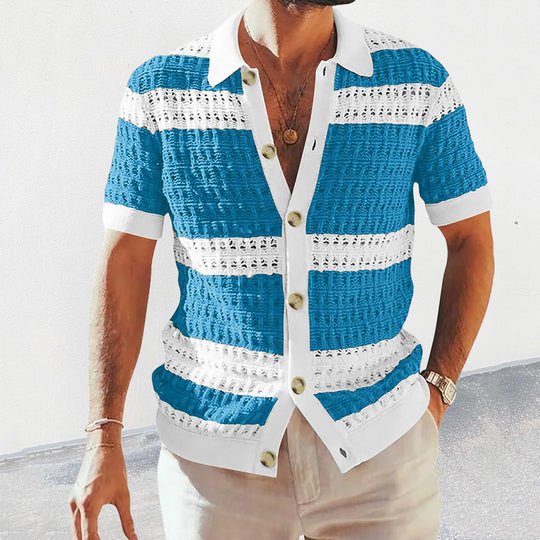 Salvar | Gebreide casual Overhemd-Overhemden-Calora-Blauw-M-Calora