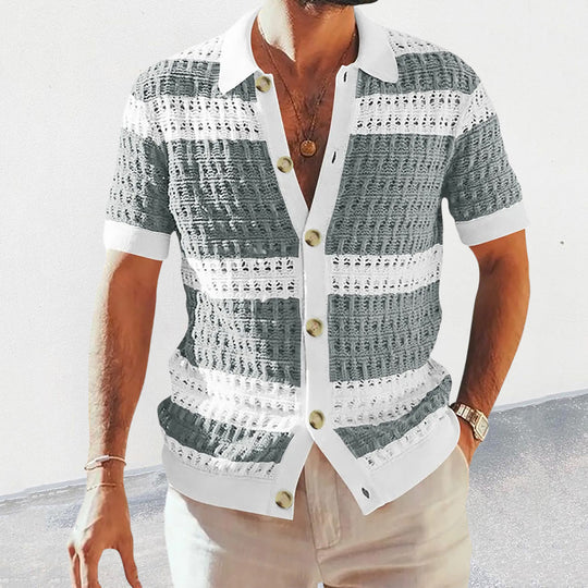 Salvar | Gebreide casual Overhemd-Overhemden-Calora-Grijs-M-Calora