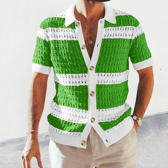 Salvar | Gebreide casual Overhemd-Overhemden-Calora-Groen-M-Calora