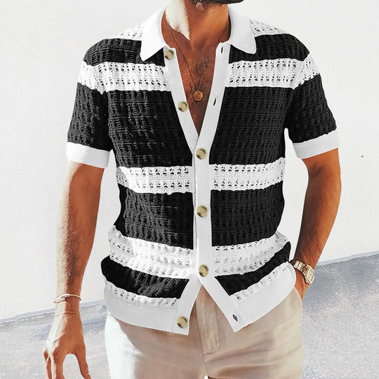 Salvar | Gebreide casual Overhemd-Overhemden-Calora-Zwart-M-Calora