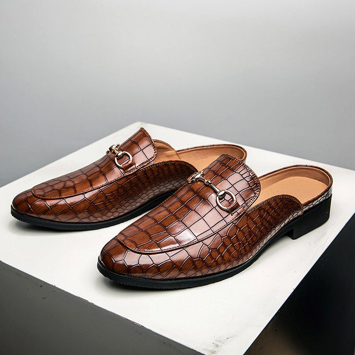 Salvatore | Leren loafer instappers met krokodillenpatroon-Loafers-Calora-Bruin-38-Calora