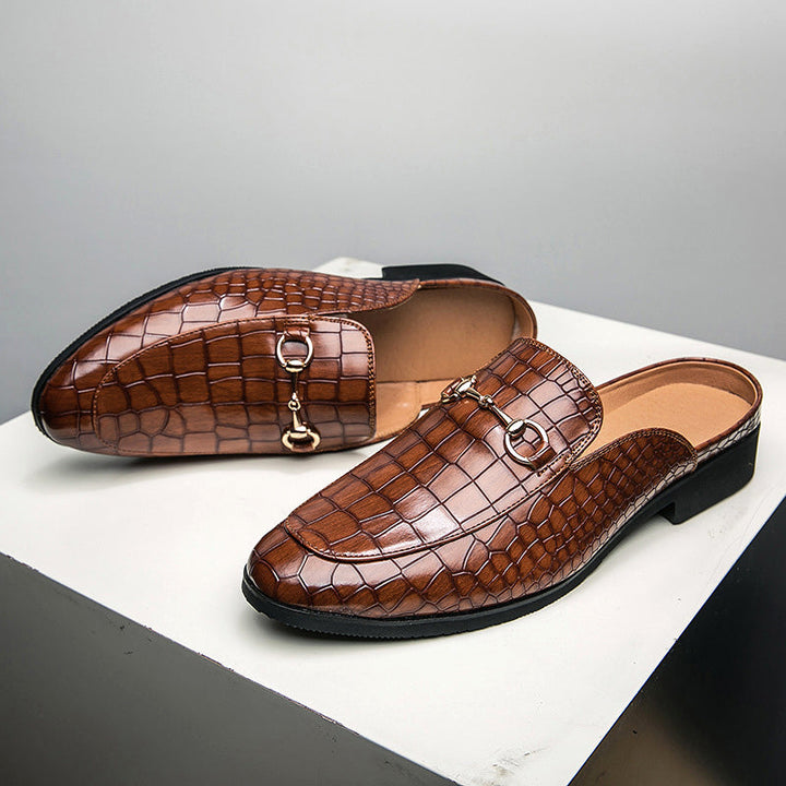 Salvatore | Leren loafer instappers met krokodillenpatroon-Loafers-Calora-Bruin-38-Calora