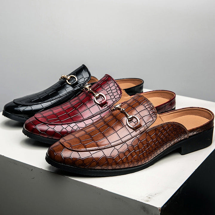 Salvatore | Leren loafer instappers met krokodillenpatroon-Loafers-Calora-Bruin-38-Calora