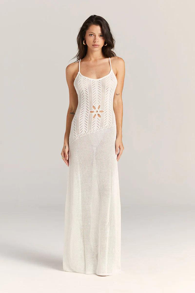 Santana | Rugloze gebreide jurk met holle schede-Zomer Jurken-Calora-Wit-XS-Calora