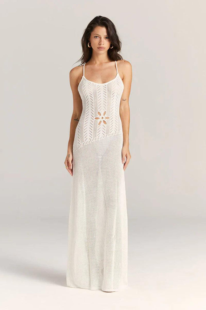 Santana | Rugloze gebreide jurk met holle schede-Zomer Jurken-Calora-Wit-XS-Calora
