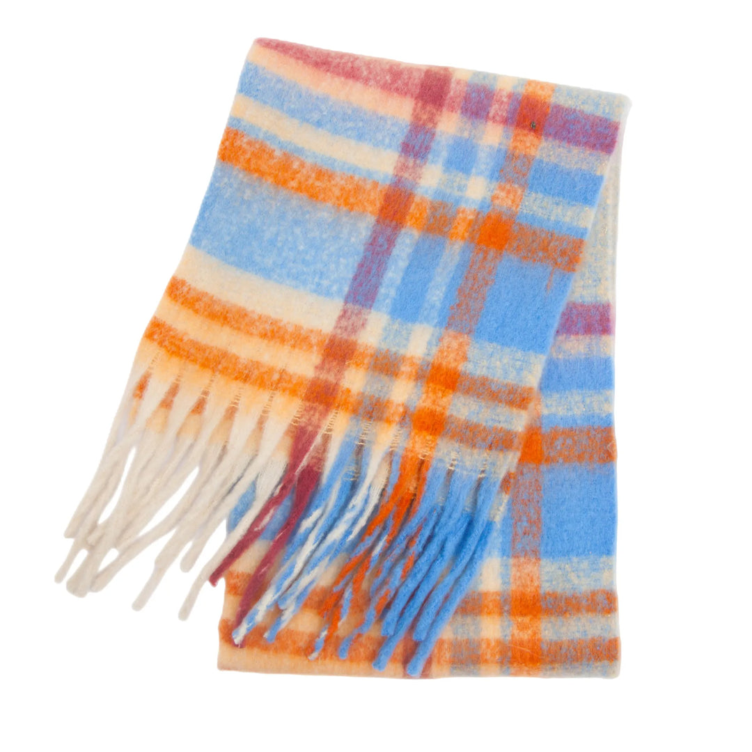 Scarvello | Dikke Warme Geruite Winter Sjaal-Home Decor-Calora-Oranje - Blauw-38x230cm-Calora