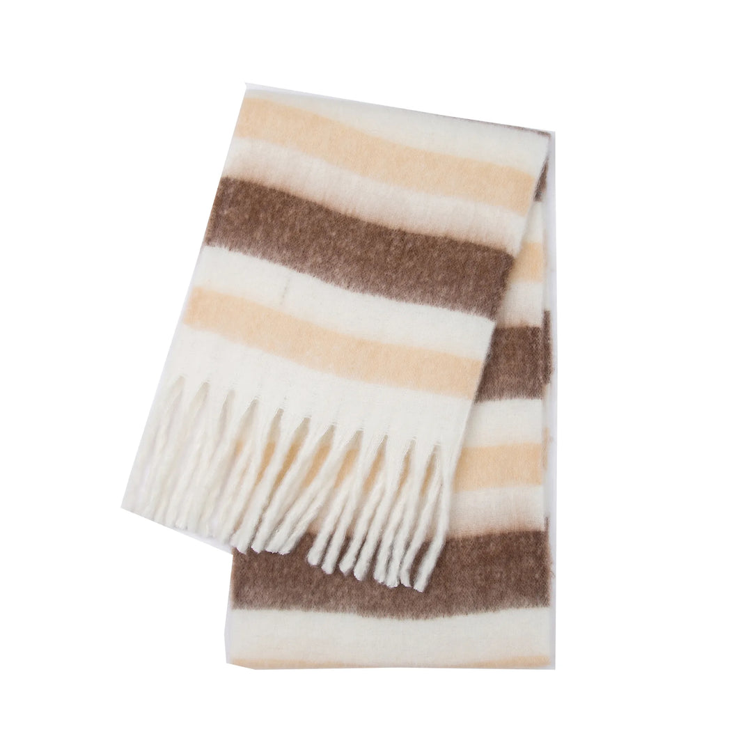Scarvello | Dikke Warme Gestreepte Winter Sjaal-Home Decor-Calora-Beige-38x230cm-Calora