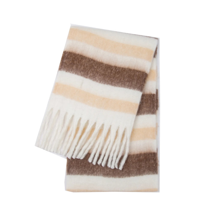 Scarvello | Dikke Warme Gestreepte Winter Sjaal-Home Decor-Calora-Beige-38x230cm-Calora