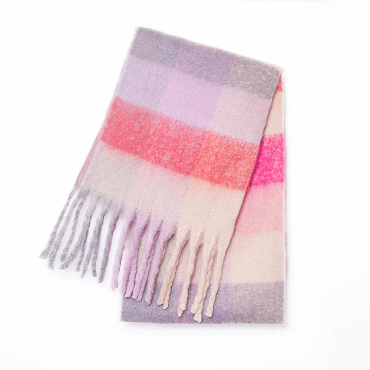 Scarvello | Dikke Warme Gestreepte Winter Sjaal-Home Decor-Calora-Roze-38x230cm-Calora